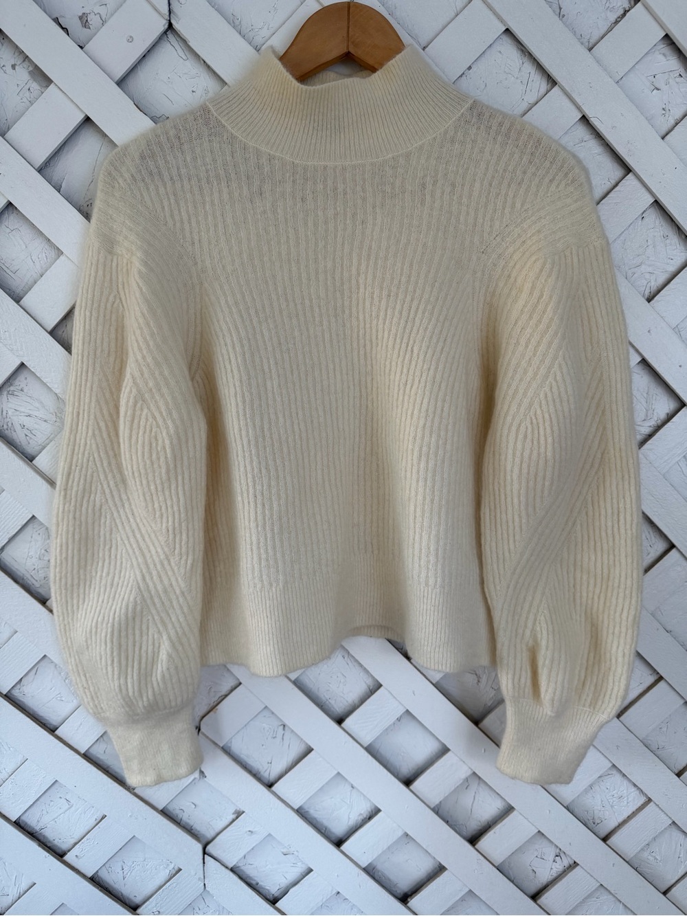 & Other Stories Mock Neck Balloon Sleeve Sweater Mohair Wool Blend Neutral S